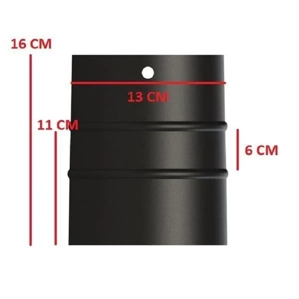 16 Lık Soba Borusu / Boy: 10 Cm / Çap: 13 Cm / Mat Siyah Emaye